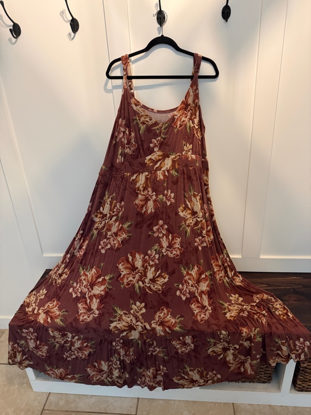 torrid Floral Maxi Dress in Soft Burgundy / Purple with Cream & Green accents